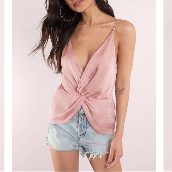 Tobi Tops - NWT Tobi VNeck Silk Satin Pink Twist Tank size S